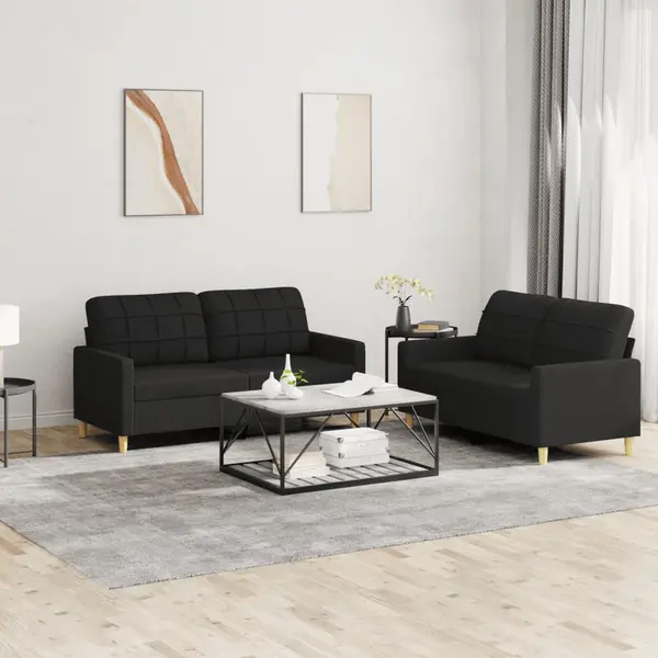 Gossi set de canapele cu perne, 2 piese, negru, textil