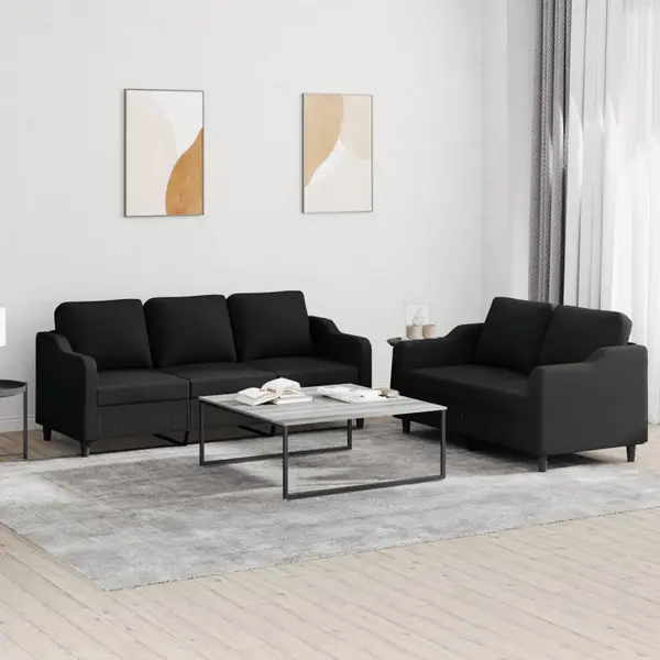Gossi set de canapele cu perne, 2 piese, negru, textil