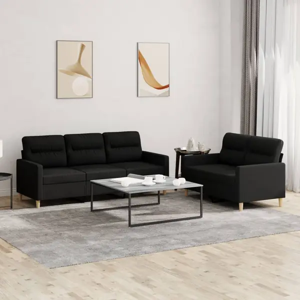 Gossi set de canapele cu perne, 2 piese, negru, textil