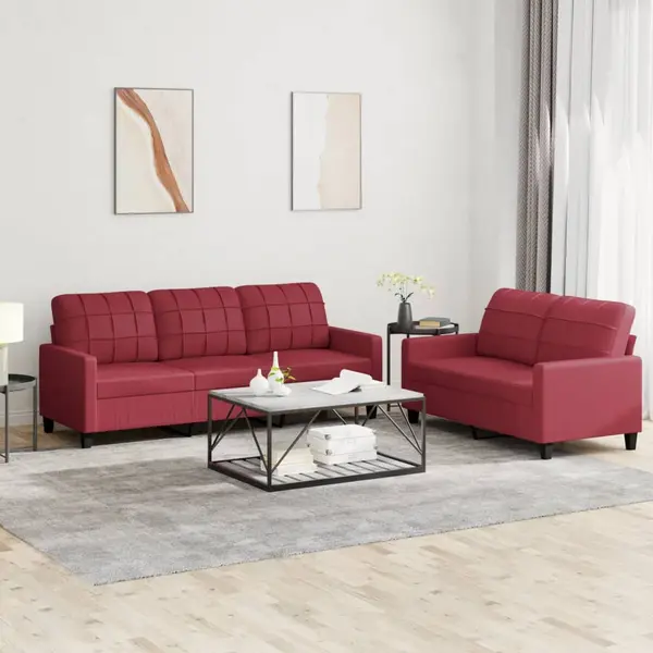 Gossi set de canapele cu perne, 2 piese, rosu vin, piele ecologica