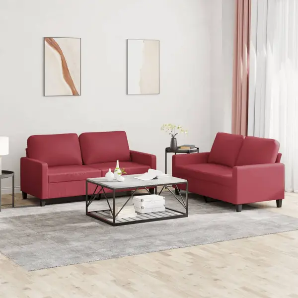Gossi set de canapele cu perne, 2 piese, rosu vin, piele ecologica