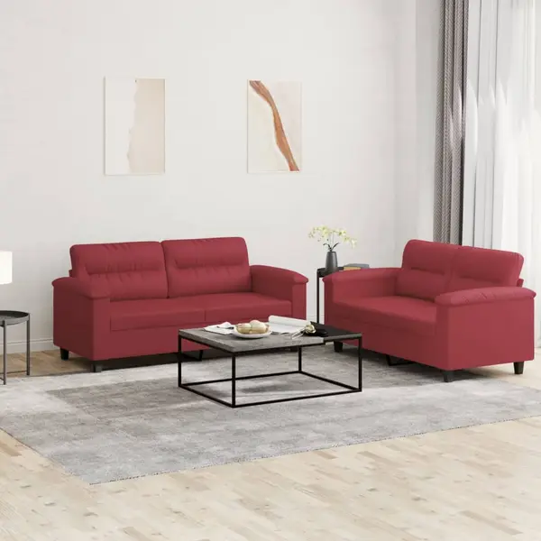 Gossi set de canapele cu perne, 2 piese, rosu vin, piele ecologica