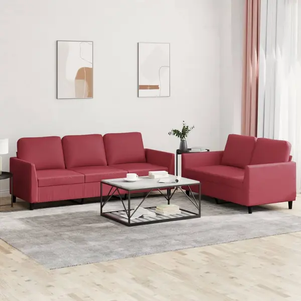 Gossi set de canapele cu perne, 2 piese, rosu vin, piele ecologica