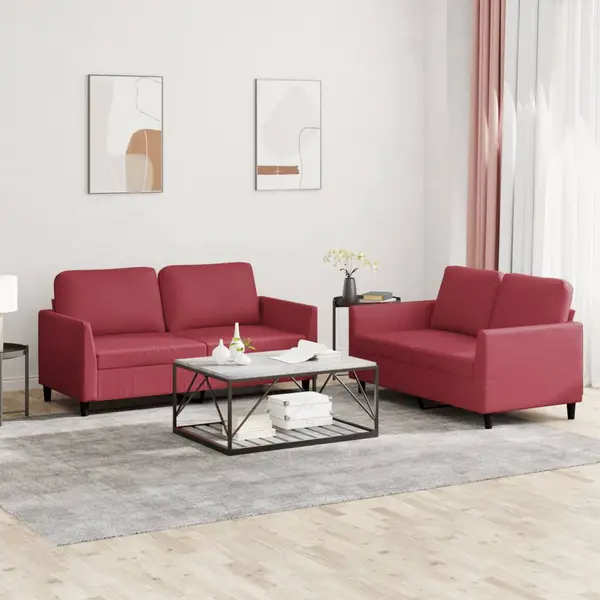 Gossi set de canapele cu perne, 2 piese, rosu vin, piele ecologica