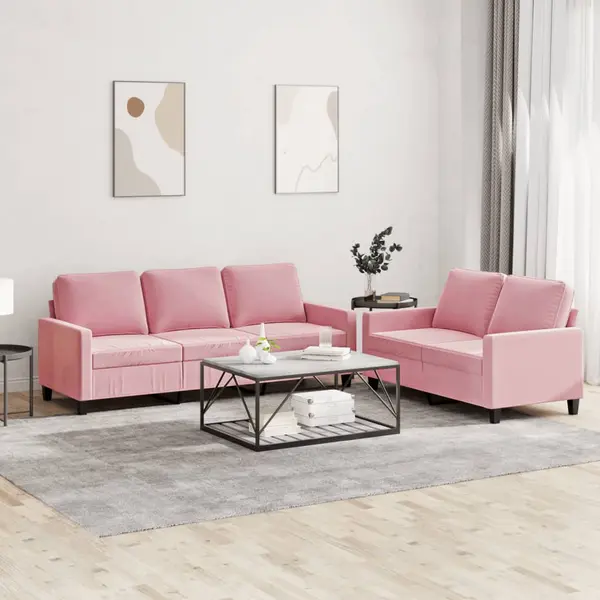 Gossi set de canapele cu perne, 2 piese, roz, catifea