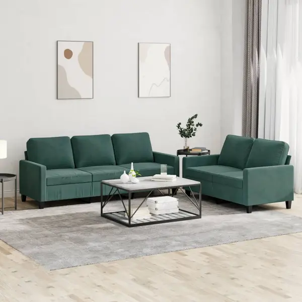Gossi set de canapele cu perne, 2 piese, verde inchis, catifea