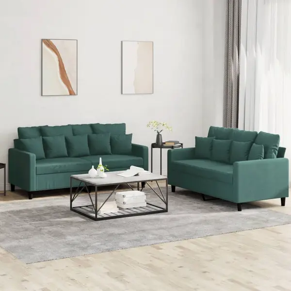 Gossi set de canapele cu perne, 2 piese, verde inchis, catifea