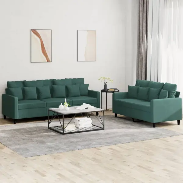 Gossi set de canapele cu perne, 2 piese, verde inchis, catifea