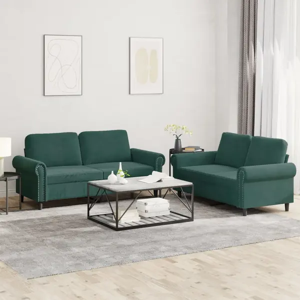 Gossi set de canapele cu perne, 2 piese, verde inchis, catifea