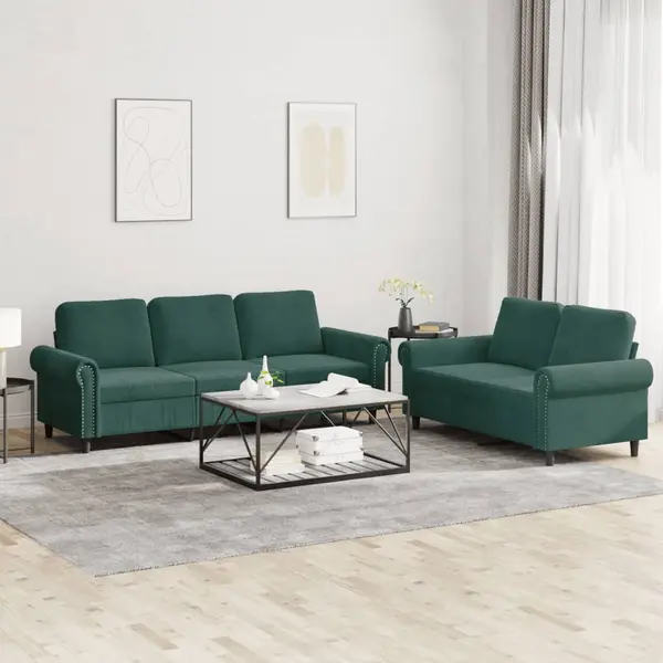 Gossi set de canapele cu perne, 2 piese, verde inchis, catifea