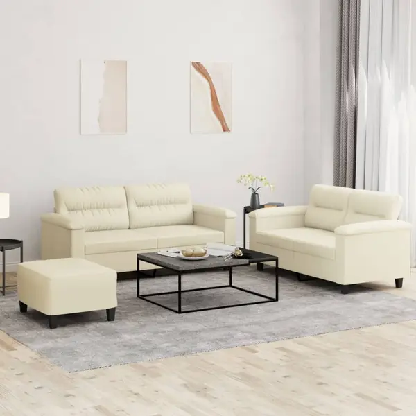 Gossi set de canapele cu perne, 3 piese, crem, piele ecologica