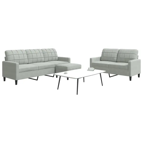 Gossi set de canapele cu perne, 3 piese, gri deschis, catifea