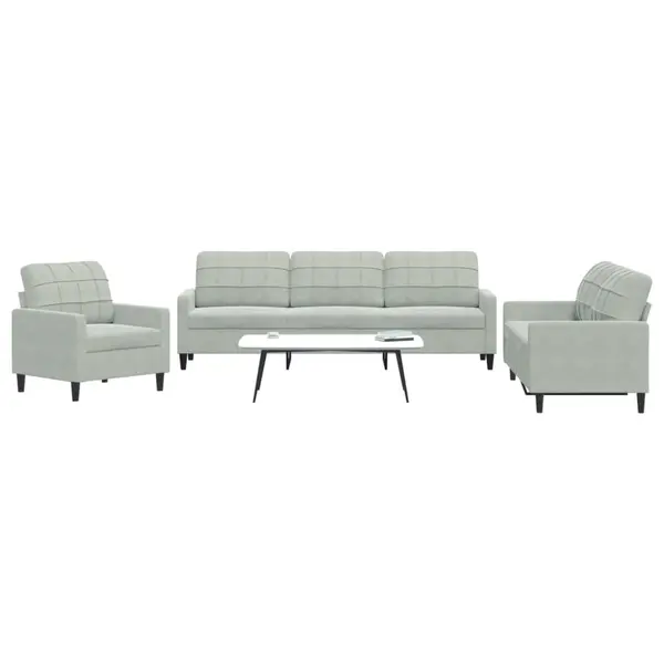 Gossi set de canapele cu perne, 3 piese, gri deschis, catifea