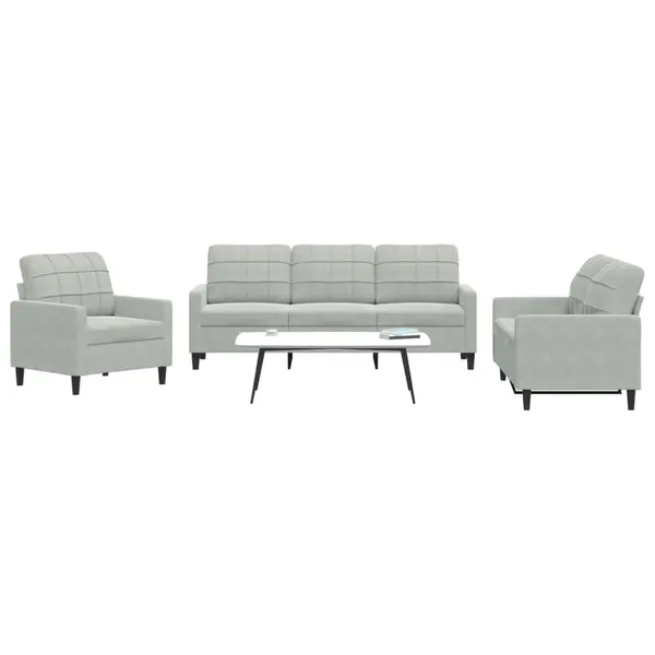 Gossi set de canapele cu perne, 3 piese, gri deschis, catifea