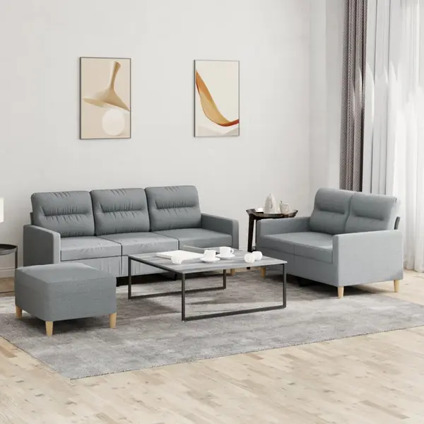 Gossi set de canapele cu perne, 3 piese, gri deschis, textil