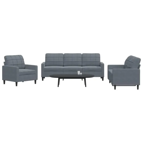 Gossi set de canapele cu perne, 3 piese, gri inchis, catifea