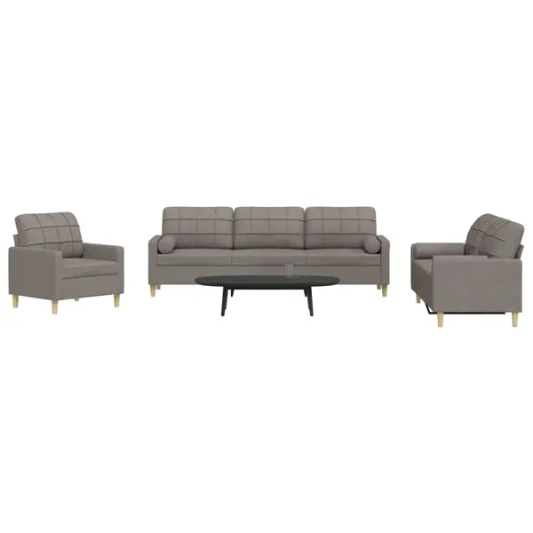 Gossi set de canapele cu perne, 3 piese, gri taupe, textil