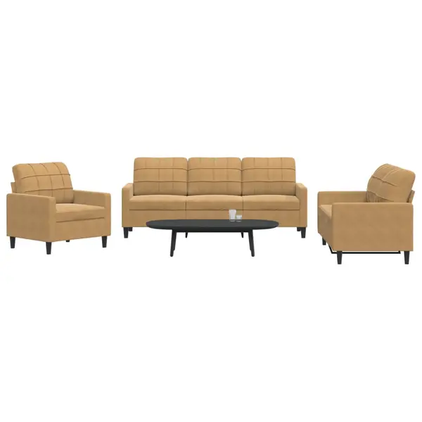Gossi set de canapele cu perne, 3 piese, maro, catifea