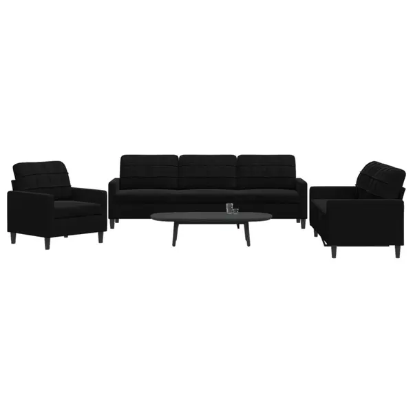 Gossi set de canapele cu perne, 3 piese, negru, catifea