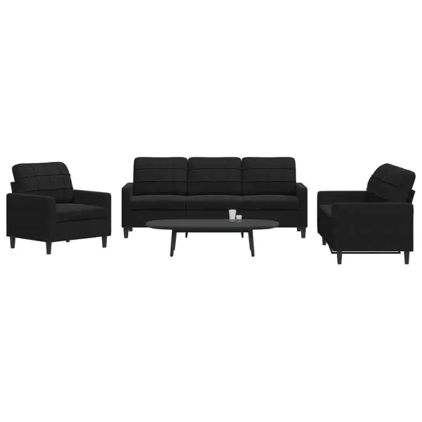 Gossi set de canapele cu perne, 3 piese, negru, catifea
