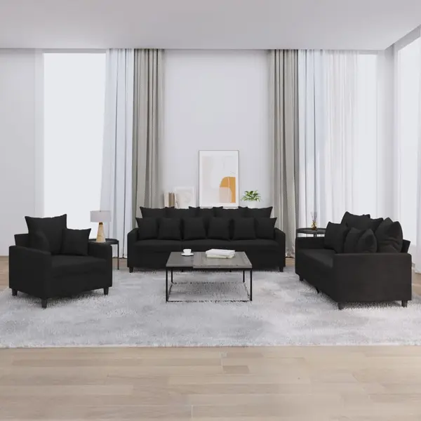 Gossi set de canapele cu perne, 3 piese, negru, catifea