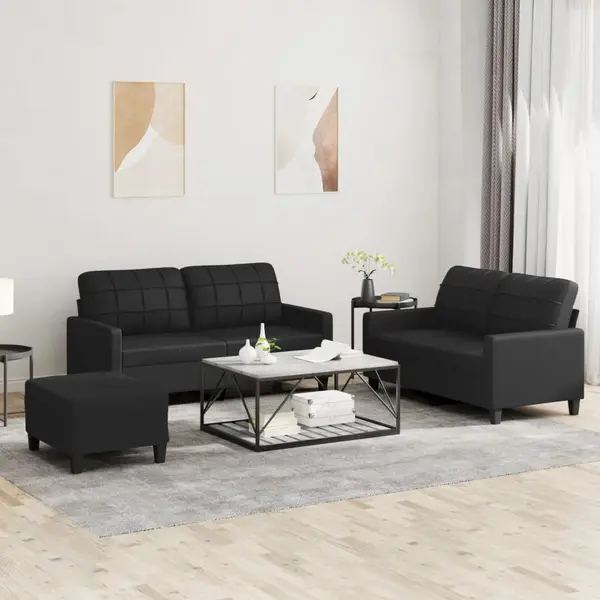 Gossi set de canapele cu perne, 3 piese, negru, piele ecologica