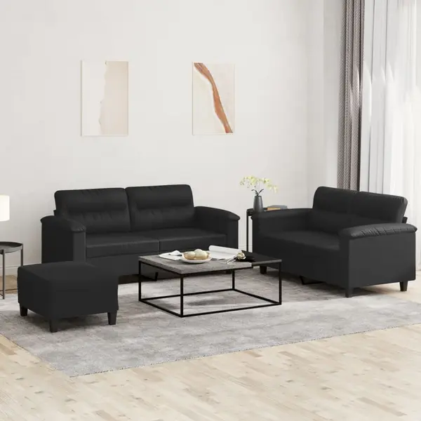 Gossi set de canapele cu perne, 3 piese, negru, piele ecologica