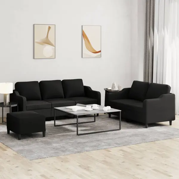 Gossi set de canapele cu perne, 3 piese, negru, textil