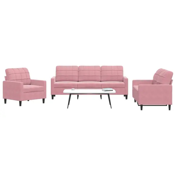 Gossi set de canapele cu perne, 3 piese, roz, catifea
