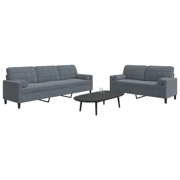 Gossi set de canapele cu perne/rulouri, 2 piese, gri inchis, catifea