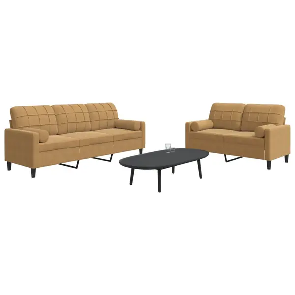 Gossi set de canapele cu perne/rulouri, 2 piese, maro, catifea