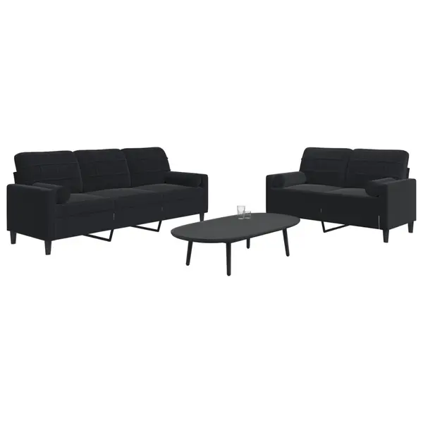 Gossi set de canapele cu perne/rulouri, 2 piese, negru, catifea