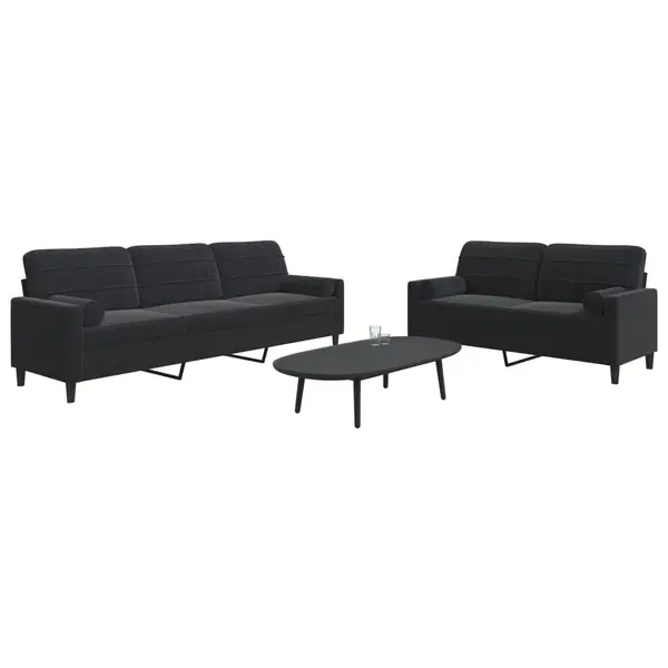 Gossi set de canapele cu perne/rulouri, 2 piese, negru, catifea