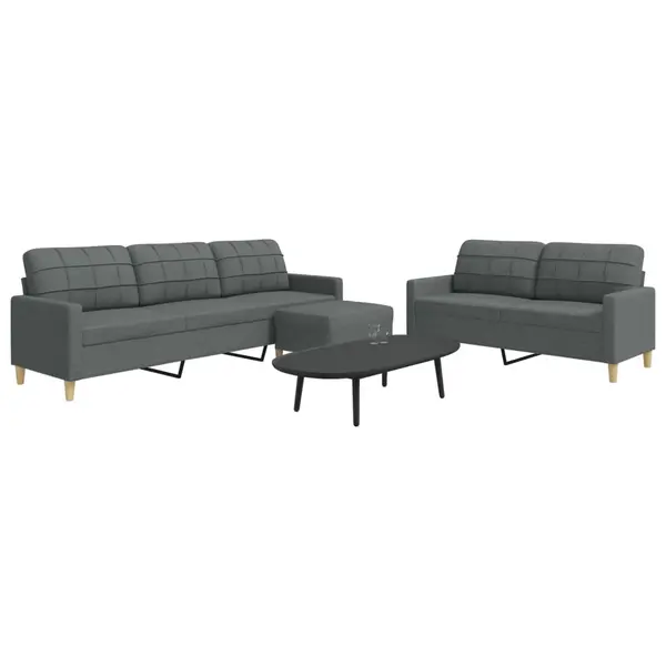 Gossi set de canapele cu taburet, 3 piese, gri inchis, textil