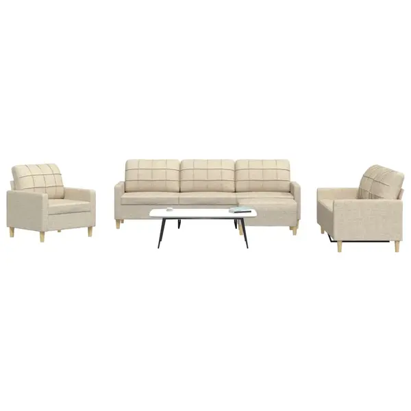 Gossi set de canapele cu taburet, 4 piese, crem, textil