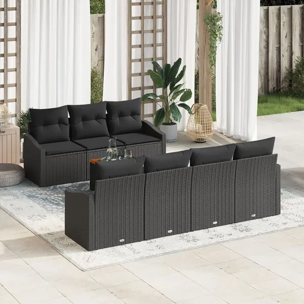 Gossi set de canapele de gradina 8 piese cu perne negre poliratan acacia