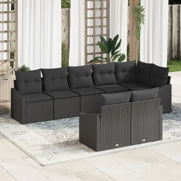 Gossi set de canapele de gradina 8 piese cu perne ratan poli negru