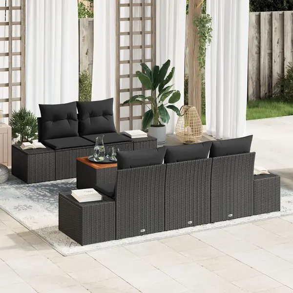 Gossi set de canapele de gradina cu 6 piese cu perne, ratan sintetic negru, acacia