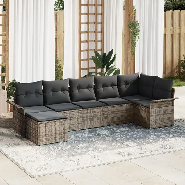 Gossi set de canapele de gradina cu 7 piese cu perne gri din ratan poli