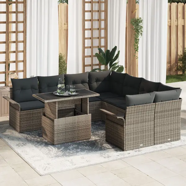 Gossi set de canapele de gradina cu 9 piese si perne gri din ratan pe