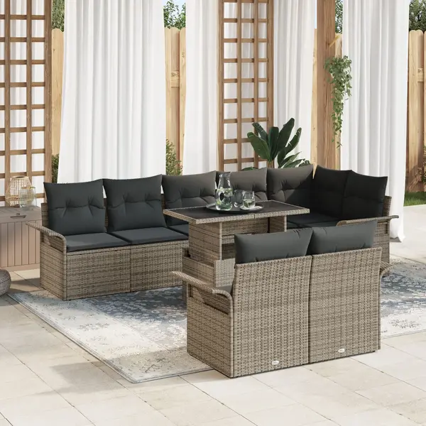 Gossi set de canapele de gradina cu 9 piese si perne gri din poliratan