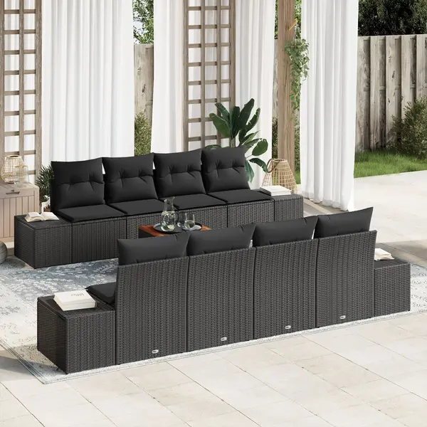 Gossi set de canapele de gradina cu 9 piese si perne negre din ratan polimer acacia