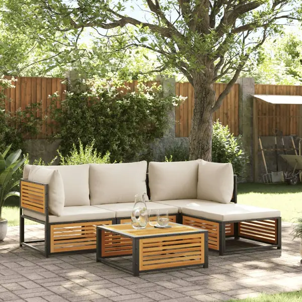 Gossi set de canapele de gradina cu perne, 5 buc., lemn masiv acacia