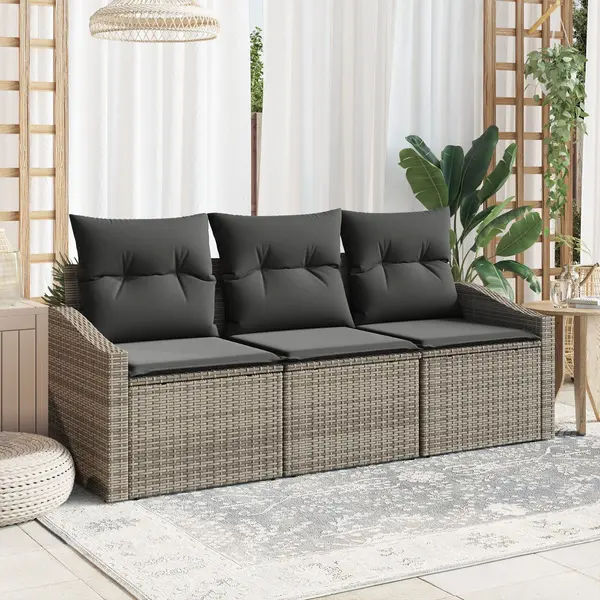 Gossi set de canapele de gradina cu perne gri din poliratan, 3 piese
