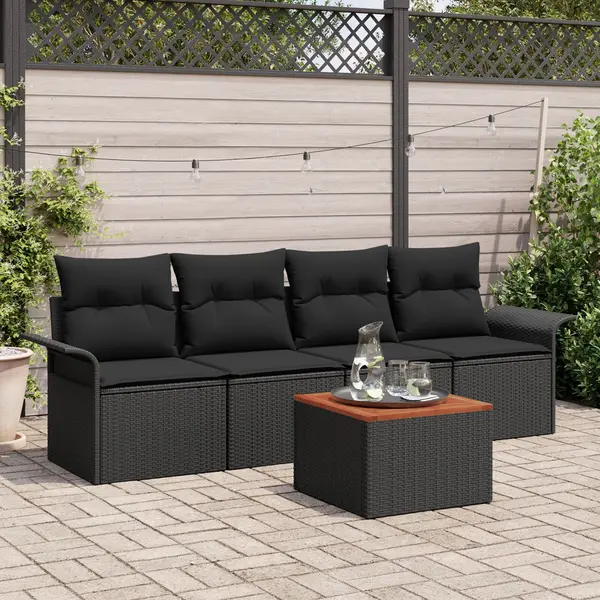 Gossi set de canapele de gradina cu perne negre din ratan polimeric si acacia