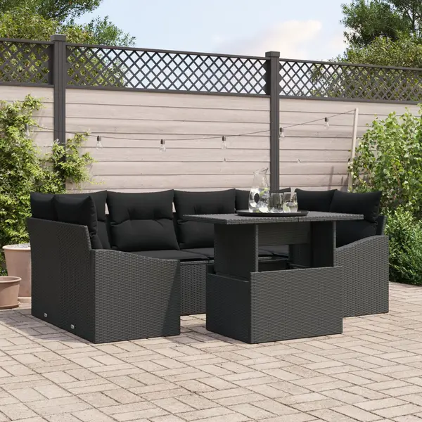 Gossi set de canapele de gradina format din 7 piese cu perne, rattan politat negru