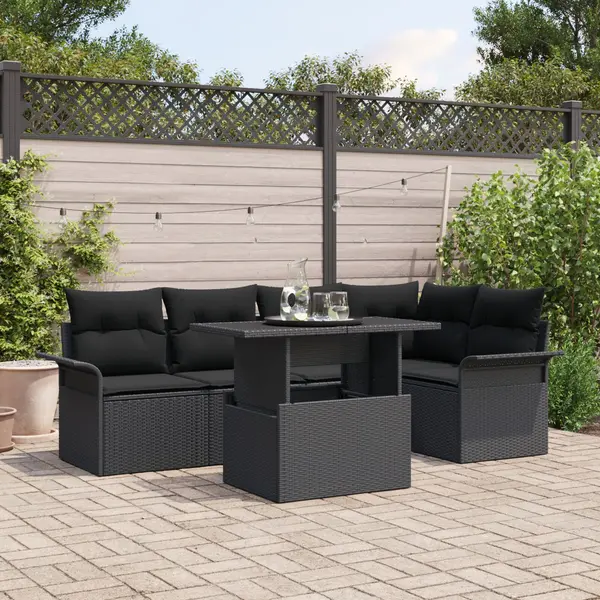 Gossi set de canapele gradina de 6 piese cu perna neagra din poli ratan
