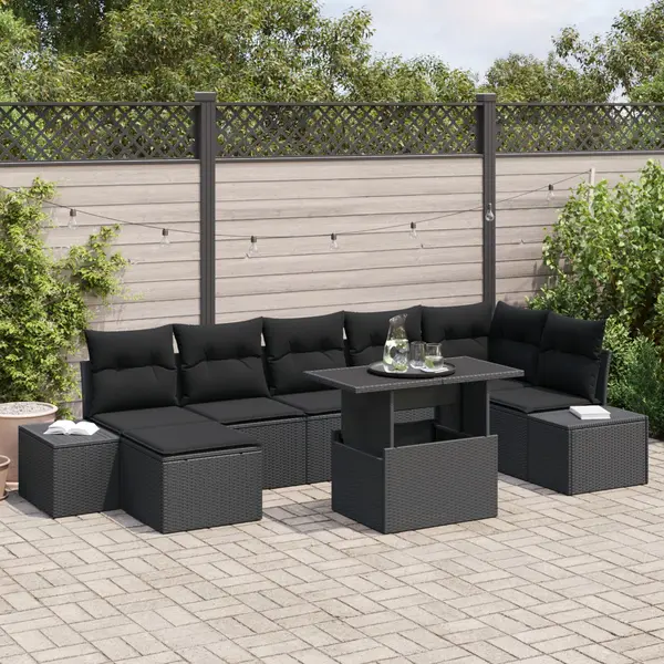 Gossi set de canapele pentru gradina , 8 piese, cu perne, negru, poliratan