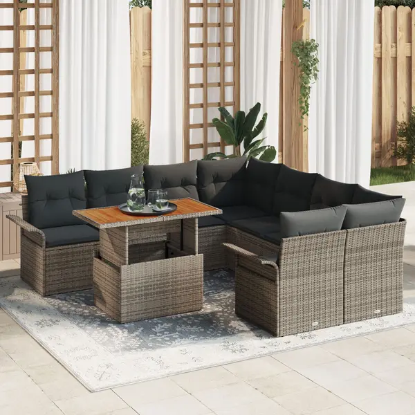 Gossi set de canapele pentru gradina 9 piese cu perne gri din ratan poliesteric si acacia