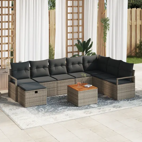 Gossi set de canapele pentru gradina cu 9 piese si perne gri din polirat